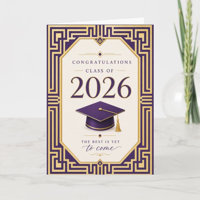 Lila & Guld Examenkort 2026 Kort (Framsida)