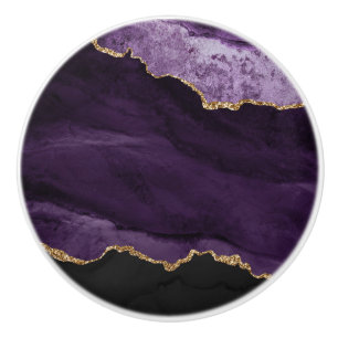 Lila Guld Faux Glitter Agate Geode Knopp