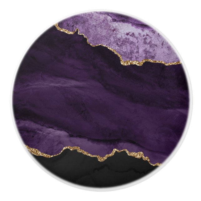 Lila Guld Faux Glitter Agate Geode Knopp (Framsidan)