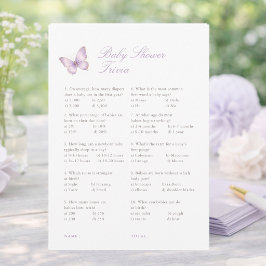Lila Guld Fjäril Baby Shower Trivia Spelkort Inbjudningar