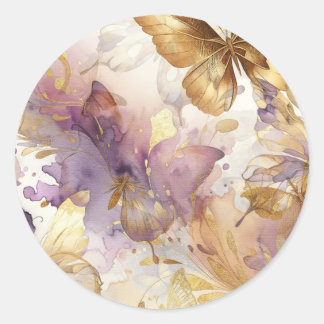 Lila & Guld Fjärils Klänning Fantasy Sweet 16  Runt Klistermärke