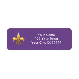 Lila Guld Fleur de Lis Returadress Etikett