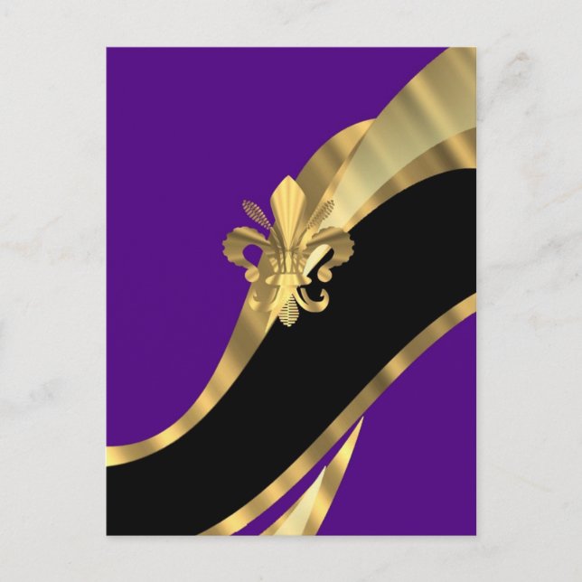 Lila & guld fleur de lys vykort (Framsida)