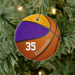 lila guld-flickors basketbolllag memento julgransprydnad keramik