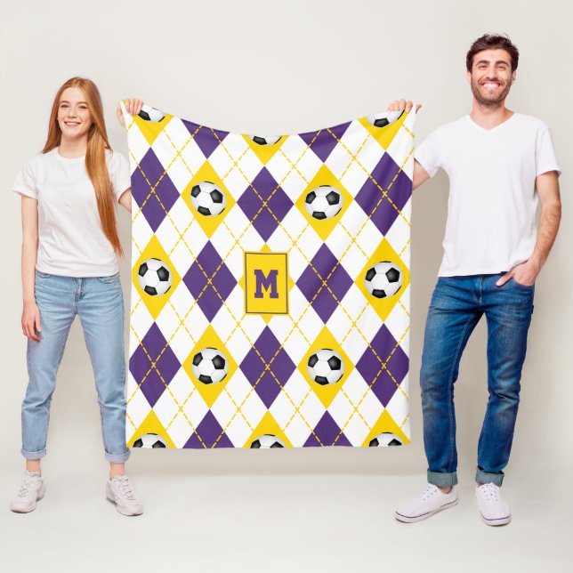 lila guld-fotbollslaget färg argyle mönster fleecefilt (På plats)