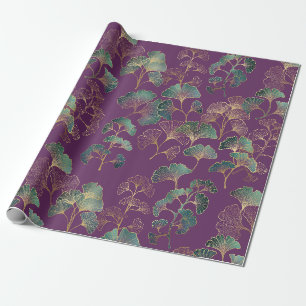 Lila Guld Ginkgo Japanskt Botaniskt Mönster Presentpapper