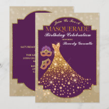 Lila Guld Glam Birthday Masquerabjudande