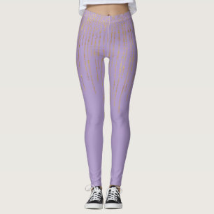 Lila Guld Glam Konfetti Ränder Prickar Leggings