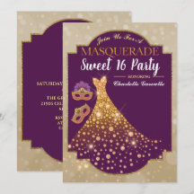 Lila Guld Glam Sweet 16 födelsedagsinbjudan