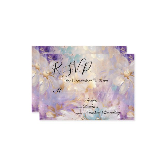 Lila Guld Glamour Blommig Bröllops-RSVP Tilläggskort (Fram/Back In Situ)