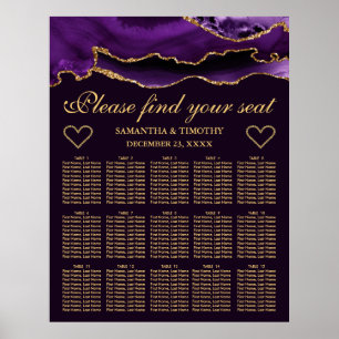 Lila Guld Glitter Agat Bröllops Sittplatskarta Poster