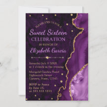 Lila & Guld Glitter Agat och marmor Sweet 16 