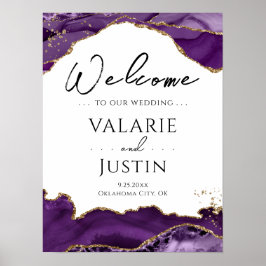 Lila Guld Glitter Agate Bröllop Välkomstskylt Poster