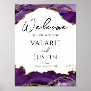 Lila Guld Glitter Agate Bröllop Välkomstskylt Poster