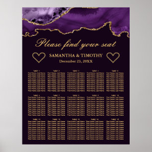 Lila & Guld Glitter Agate Bröllopsställningskarta Poster