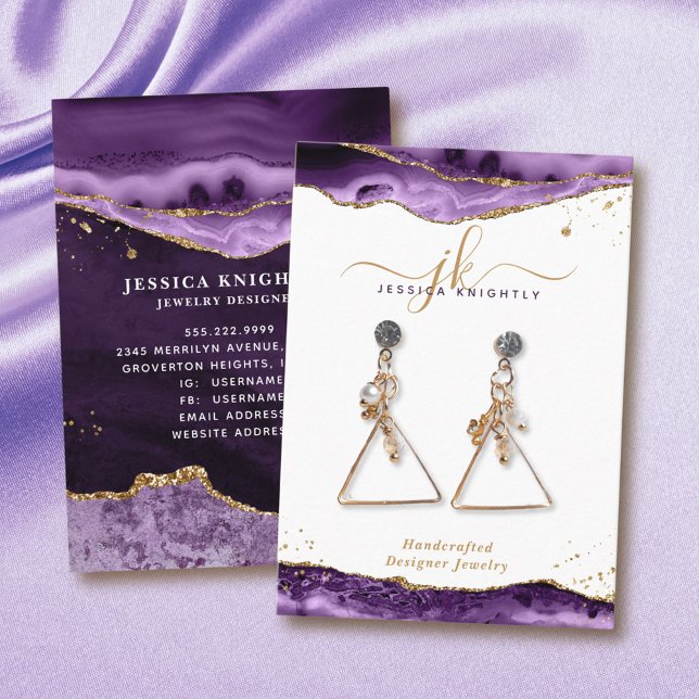 Lila Guld Glitter Agate Jewelry Visning Visitkort (Skapare uppladdad)