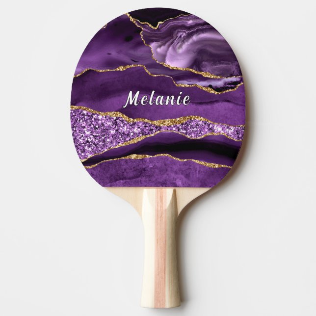 Lila Guld Glitter Anpassat namn Ping Pong Paddle Pingisracket (Framsidan)