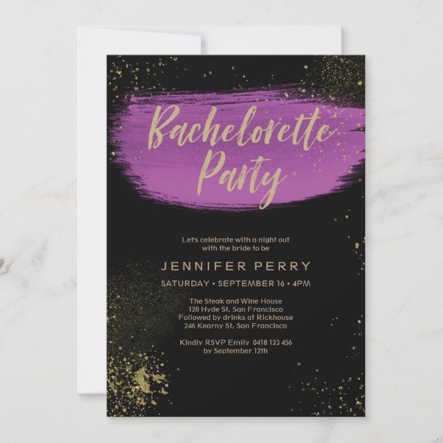 Lila guld glitter Bachelorette-partiets inbjudan (Framsida)