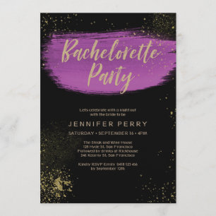 Lila guld glitter Bachelorette-partiets inbjudan