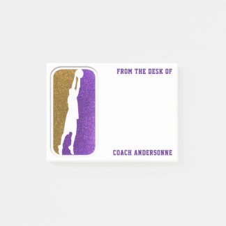 Lila Guld Glitter Basketball Coach Sports Post-it Block