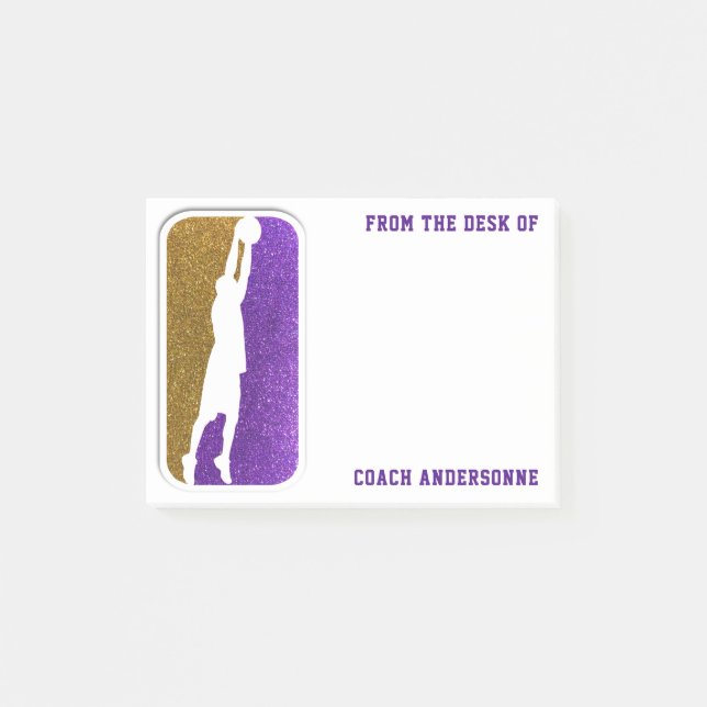 Lila Guld Glitter Basketball Coach Sports Post-it Block (Framsida)