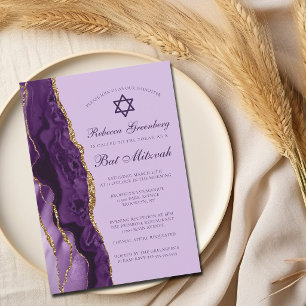 Lila Guld Glitter Bat Mitzvah-fest Inbjudningar