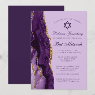 Lila Guld Glitter Bat Mitzvah-fest Inbjudningar