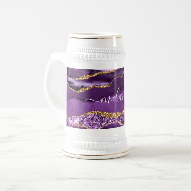 Lila Guld Glitter Beer Stein med eget namn Sejdel (Framsida vänster)