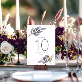 Lila Guld Glitter Botaniska Bröllop Bordsnumret Bordsnummer