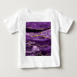 Lila Guld Glitter eget namn Baby T-Shirt