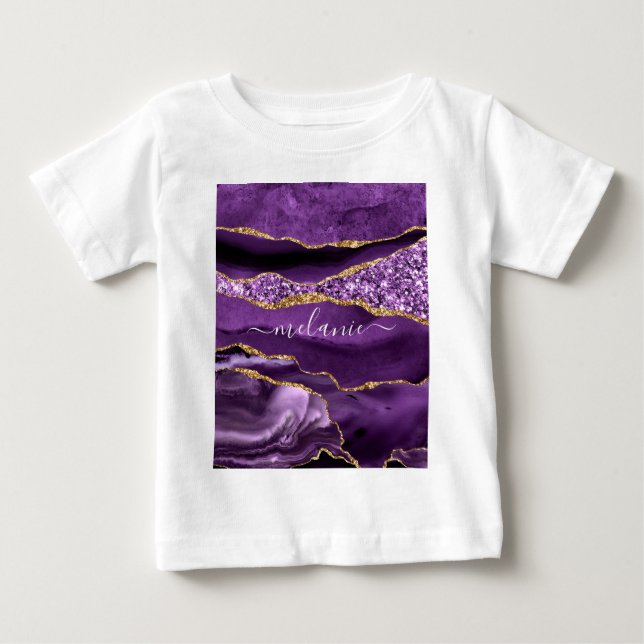 Lila Guld Glitter eget namn Baby T-Shirt (Framsida)