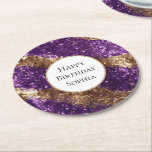 Lila Guld Glitter födelsedag Underlägg Papper Rund<br><div class="desc">Lila Guld Glitter födelsedag</div>
