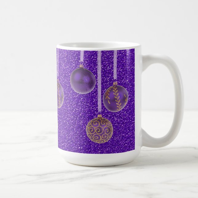 Lila Guld Glitter God jul Baubles Mugg (Höger)