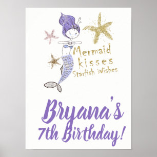 Lila Guld Glitter Havsfrö Birthday Party Välkommen Poster