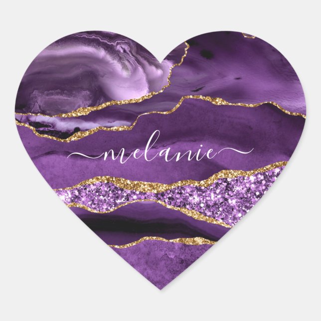 Lila Guld Glitter Heart - etikett (Framsida)