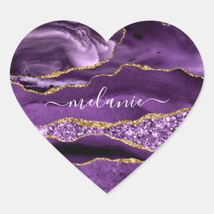Lila Guld Glitter Heart - etikett