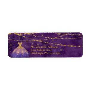 Lila/Guld Glitter Klänning/Bokeh & Ljus  Adress Returadress Etikett