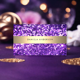 Lila Guld & Glitter lyxglas QR-kod Visitkort