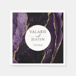 Lila Guld Glitter Marble Bröllop Napkins Pappersservett