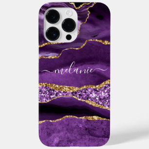 Lila Guld Glitter Marble Custom Name iphone case