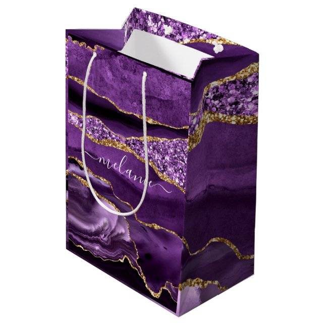 Lila Guld Glitter Mermar Pärlan Anpassad Namn Pres (Baksidan Vinklad)