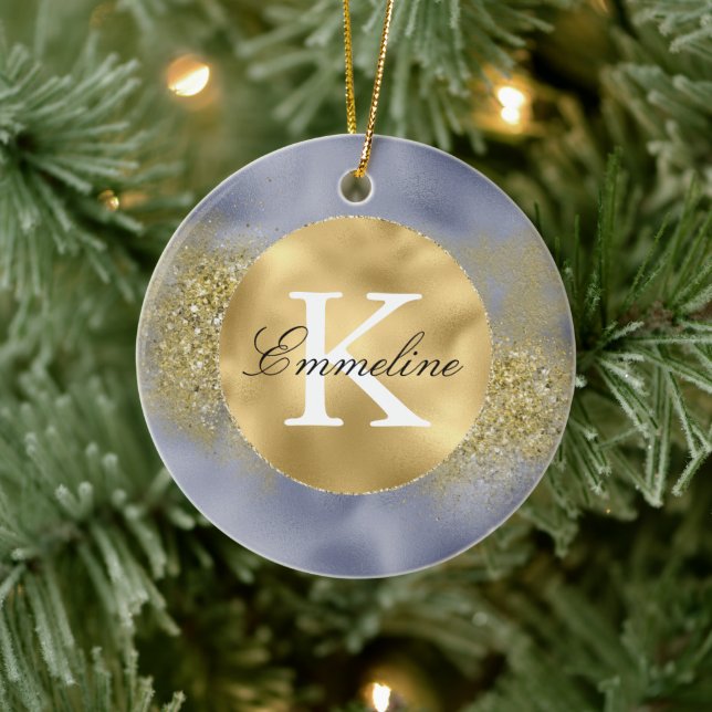 Lila Guld Glitter Monogram Julgransprydnad Keramik (Träd)