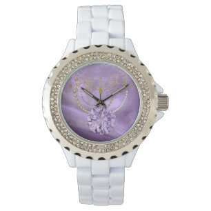 Lila Guld Glitter Music & Jewels Rhinestone Watch Armbandsur
