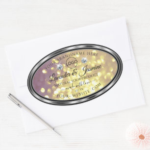 Lila Guld Glitter produktetiketter Diamonds Logoty Ovalt Klistermärke