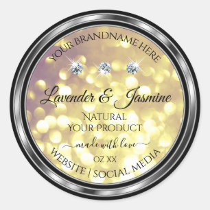 Lila Guld Glitter produktetiketter Diamonds Silver Runt Klistermärke