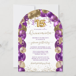 Lila Guld Glitter Quinceañera Ballong Inbjudan