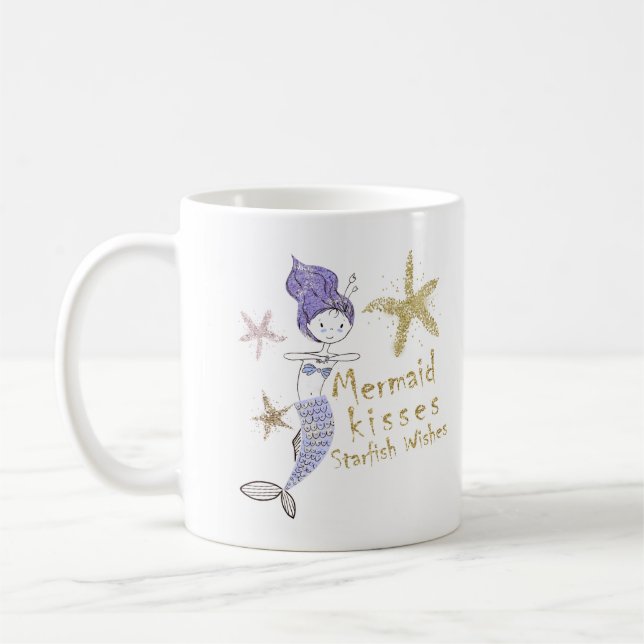 Lila Guld Glitter Sjöjungfru Önskemål Starfish Kis Kaffemugg (Vänster)