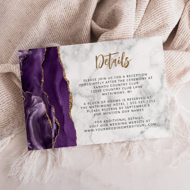 Lila Guld Glitter Skrift Bröllopsdetaljer Tilläggskort (Skapare uppladdad)