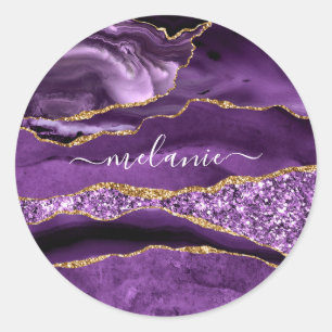 Lila Guld Glitter Sparkly Custom Name Sticker Runt Klistermärke