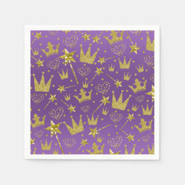 Lila & Guld Glitter Tjejer Prinsessa Kalas Pappersservett